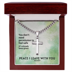 Peace I Leave With You (John 14:27) | Premium Sterling Silver Cuban Link Cross Necklace