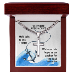 Hope Anchors The Soul (Hebrews 6:19) | Premium Sterling Silver Cuban Link Cross Necklace