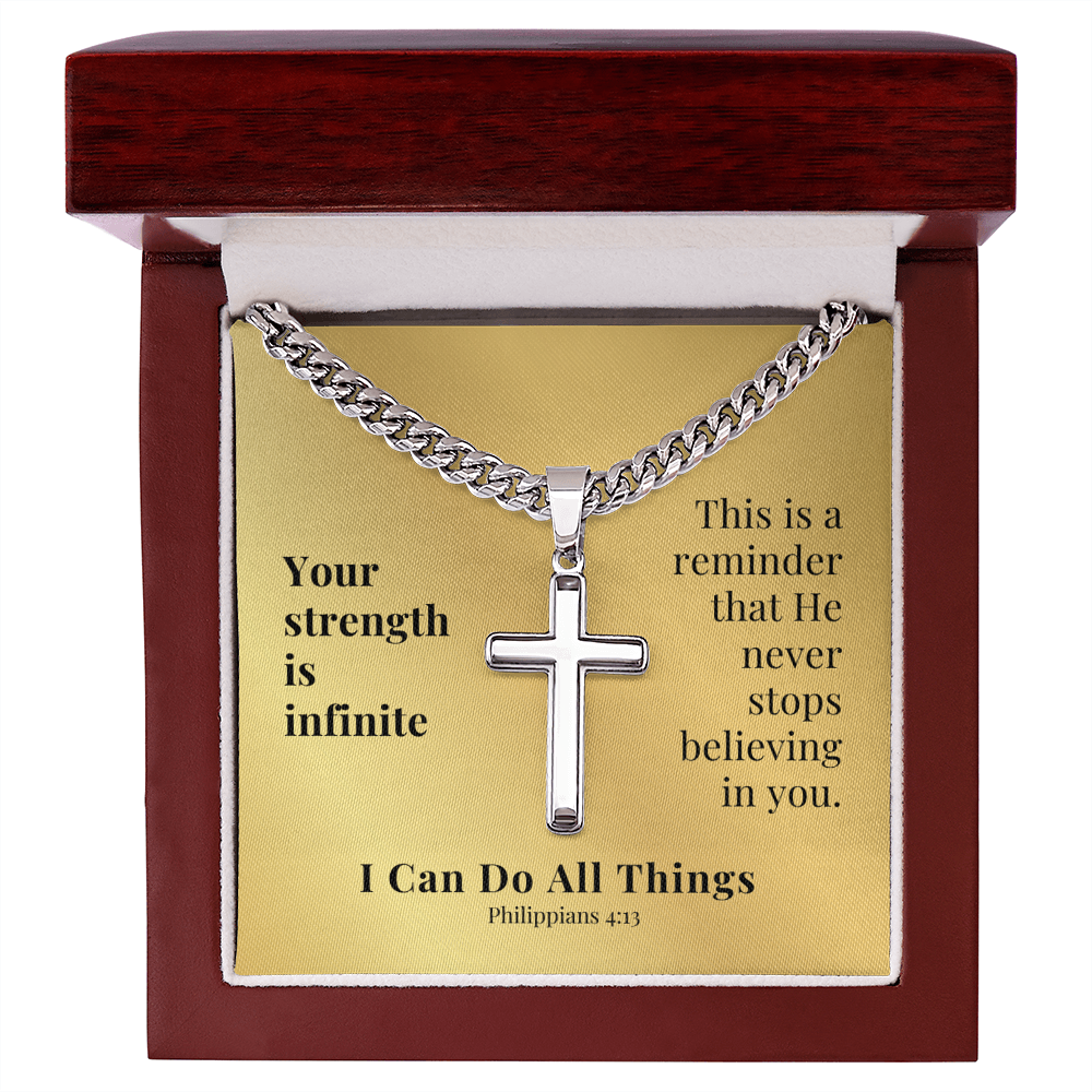 I Can Do All Things (Philippians 4:13) | Premium Sterling Silver Cuban Link Cross Necklace