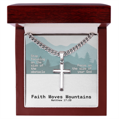 Faith Moves Mountains (Matthew 17:20) | Premium Sterling Silver Cuban Link Cross Necklace