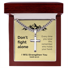I Will Strengthen You (Isaiah 41:10) | Premium Sterling Silver Cuban Link Cross Necklace