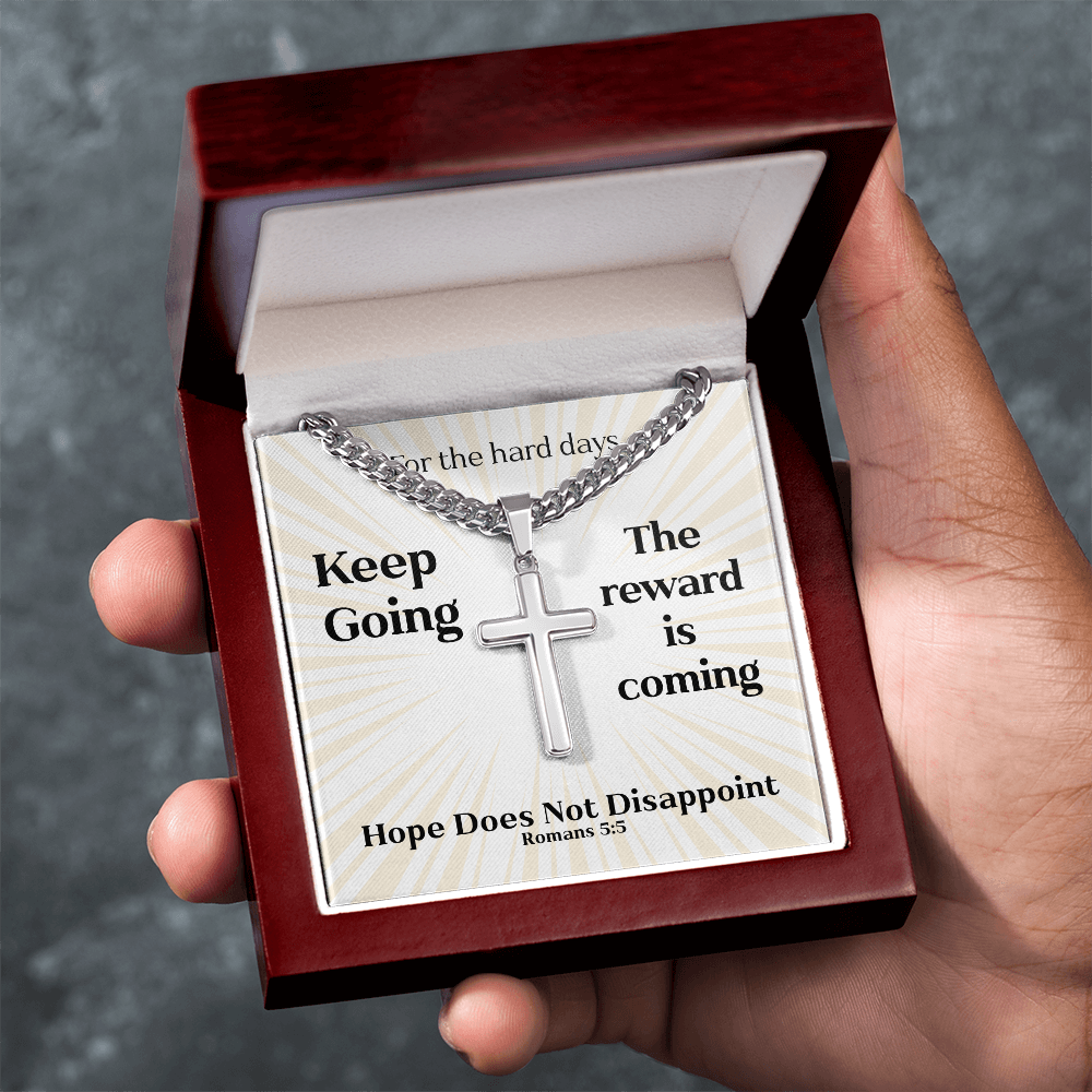 Hope Does Not Disappoint (Romans 5:5) | Premium Sterling Silver Cuban Link Cross Necklace