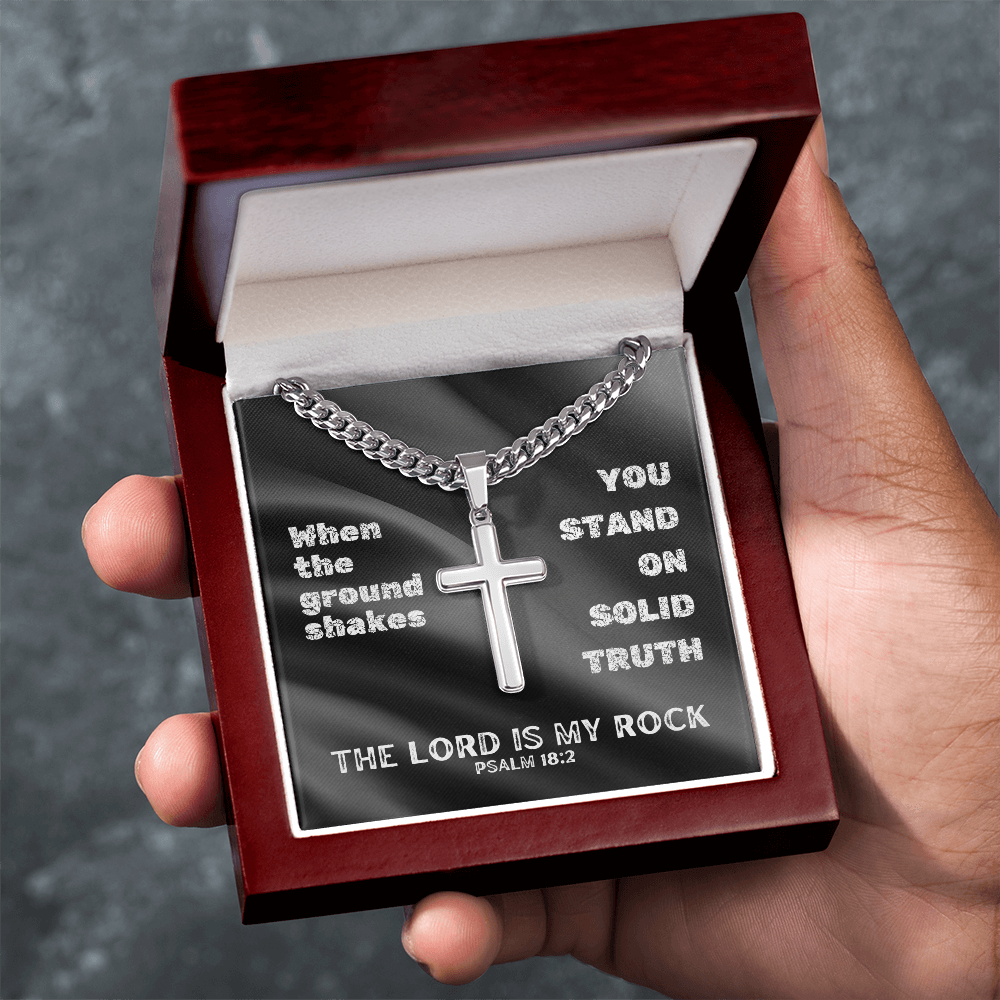 The Lord Is My Rock (Psalm 18:2) | Premium Sterling Silver Cuban Link Cross Necklace