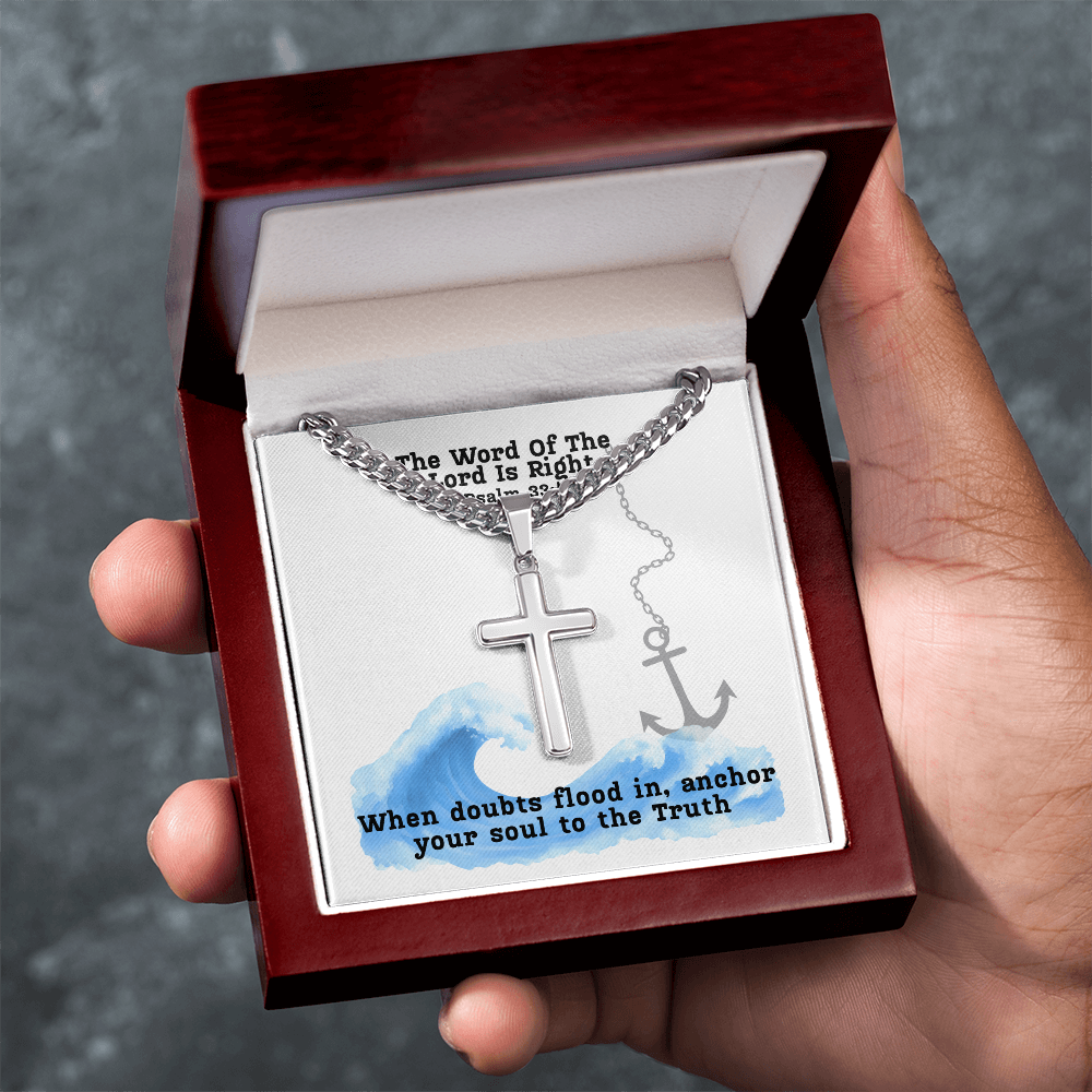 The Word Of The Lord Is Right (Psalm 33:4) | Premium Sterling Silver Cuban Link Cross Necklace