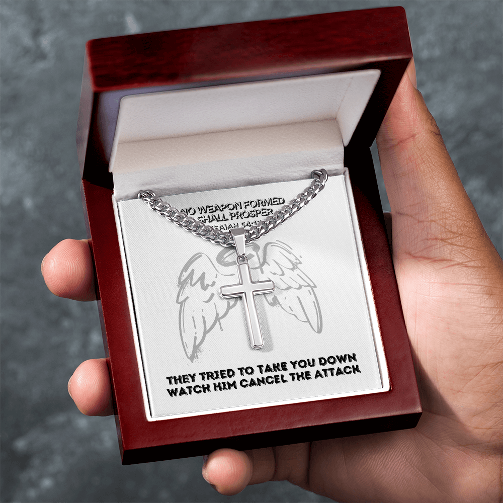 No Weapon Formed Shall Prosper (Isaiah 54:17) | Premium Sterling Silver Cuban Link Cross Necklace