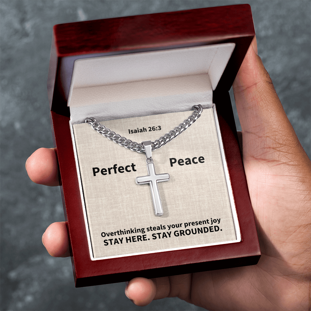 Perfect Peace (Isaiah 26:3) | Premium Sterling Silver Cuban Link Cross Necklace