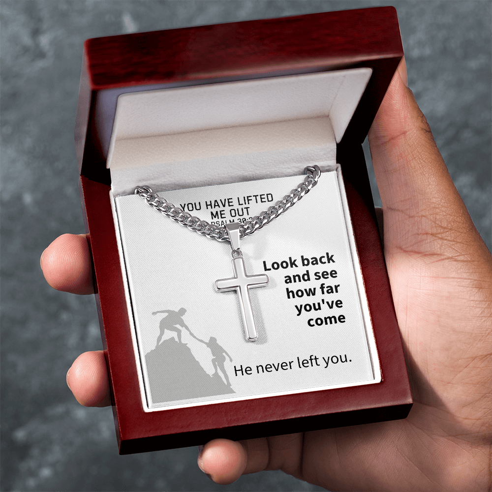You Have Lifted Me Out (Psalm 30:2) | Premium Sterling Silver Cuban Link Cross Necklace