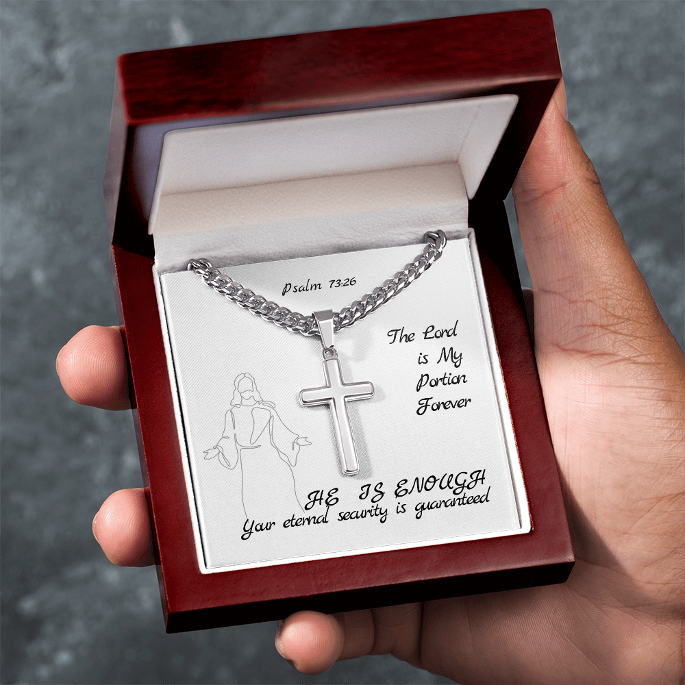 The Lord is My Portion Forever (Psalm 73:26) | Premium Sterling Silver Cuban Link Cross Necklace