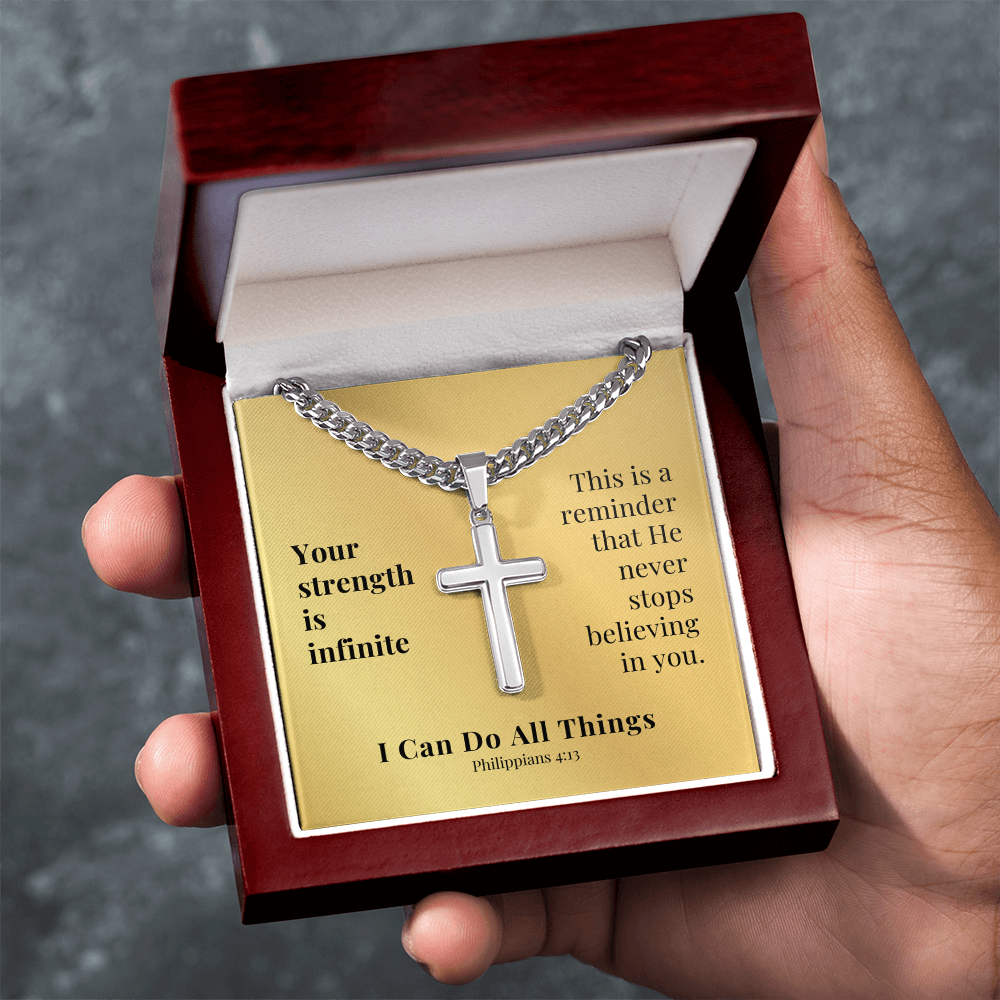 I Can Do All Things (Philippians 4:13) | Premium Sterling Silver Cuban Link Cross Necklace