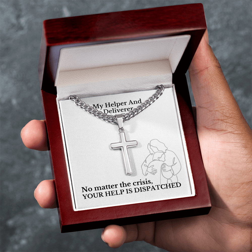 My Helper And Deliverer (Psalm 70:5) | Premium Sterling Silver Cuban Link Cross Necklace