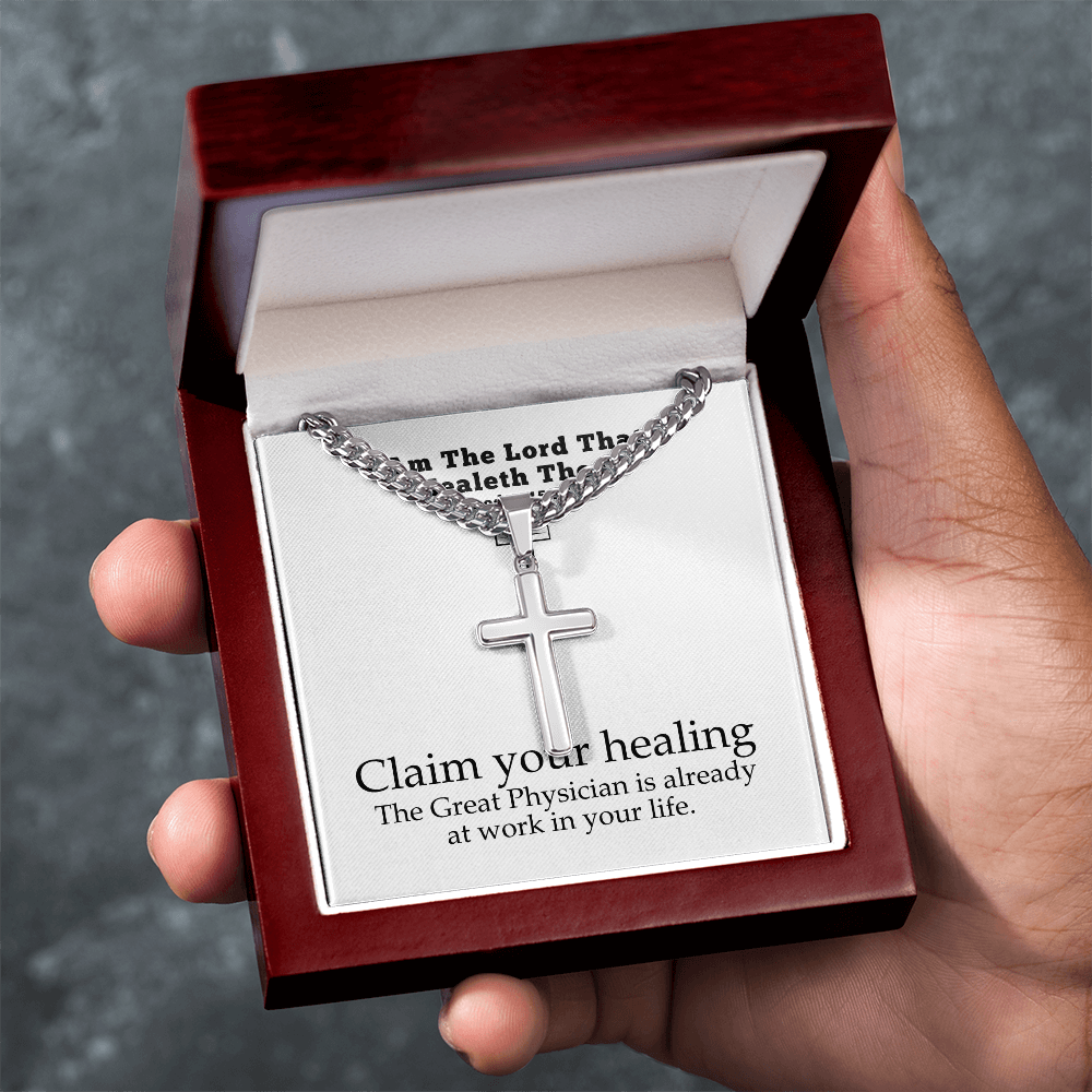 I Am The Lord That Healeth Thee (Exodus 15:26) | Premium Sterling Silver Cuban Link Cross Necklace