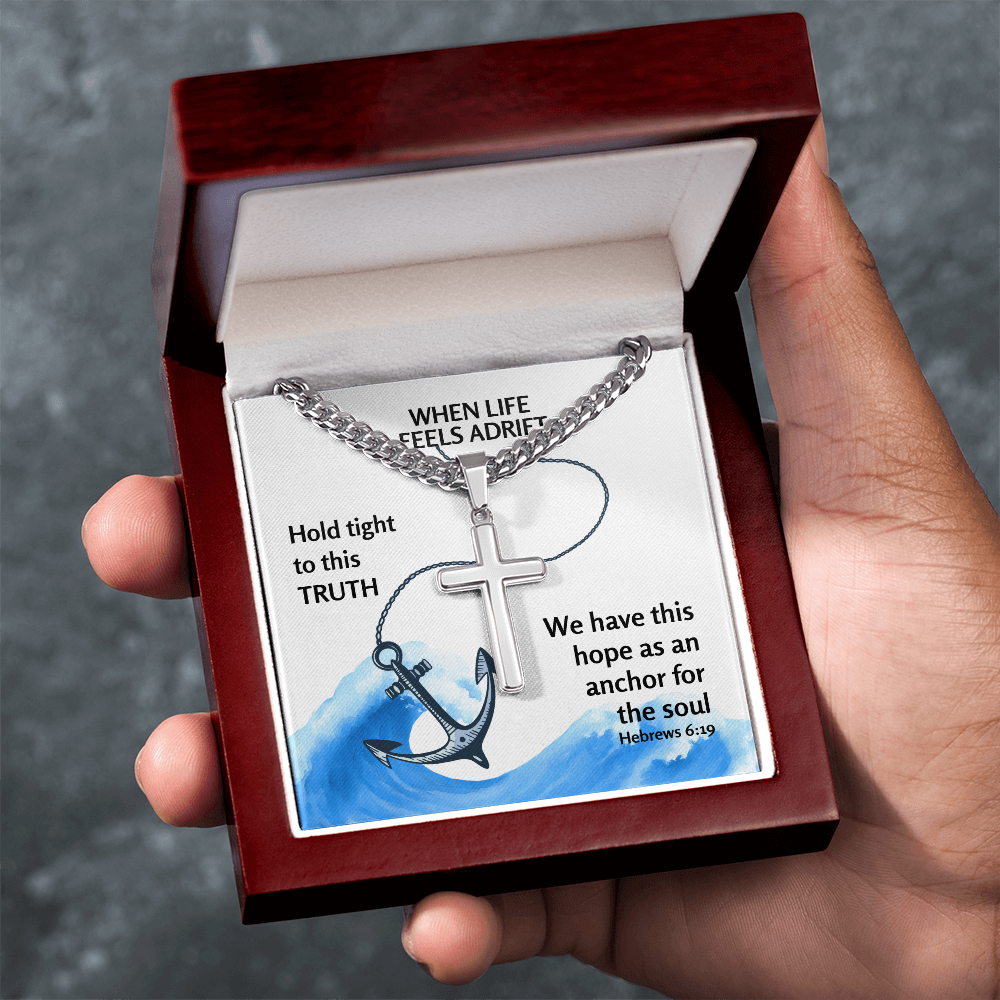 Hope Anchors The Soul (Hebrews 6:19) | Premium Sterling Silver Cuban Link Cross Necklace