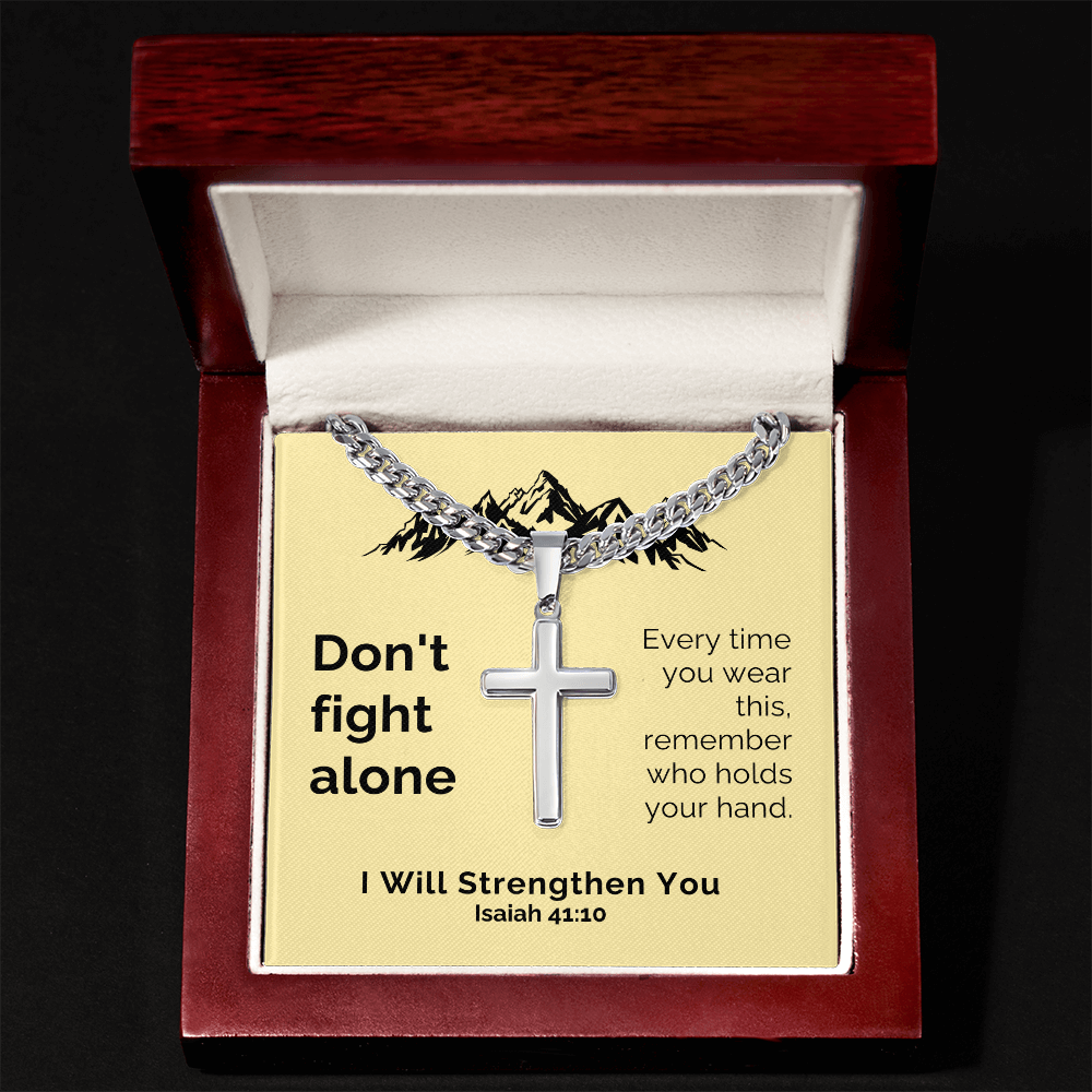 I Will Strengthen You (Isaiah 41:10) | Premium Sterling Silver Cuban Link Cross Necklace
