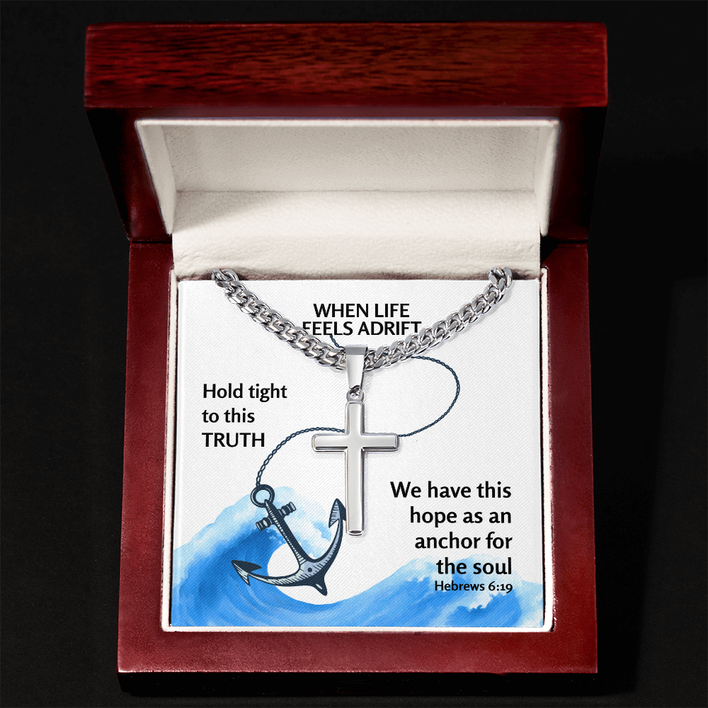 Hope Anchors The Soul (Hebrews 6:19) | Premium Sterling Silver Cuban Link Cross Necklace
