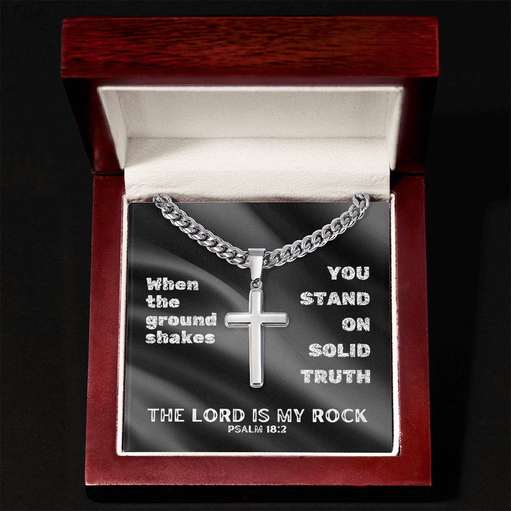 The Lord Is My Rock (Psalm 18:2) | Premium Sterling Silver Cuban Link Cross Necklace