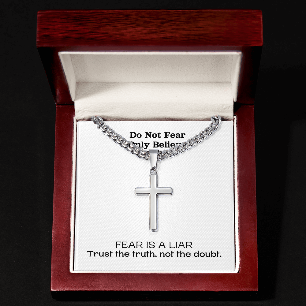 Do Not Fear Only Believe (Mark 5:36) | Premium Sterling Silver Cuban Link Cross Necklace