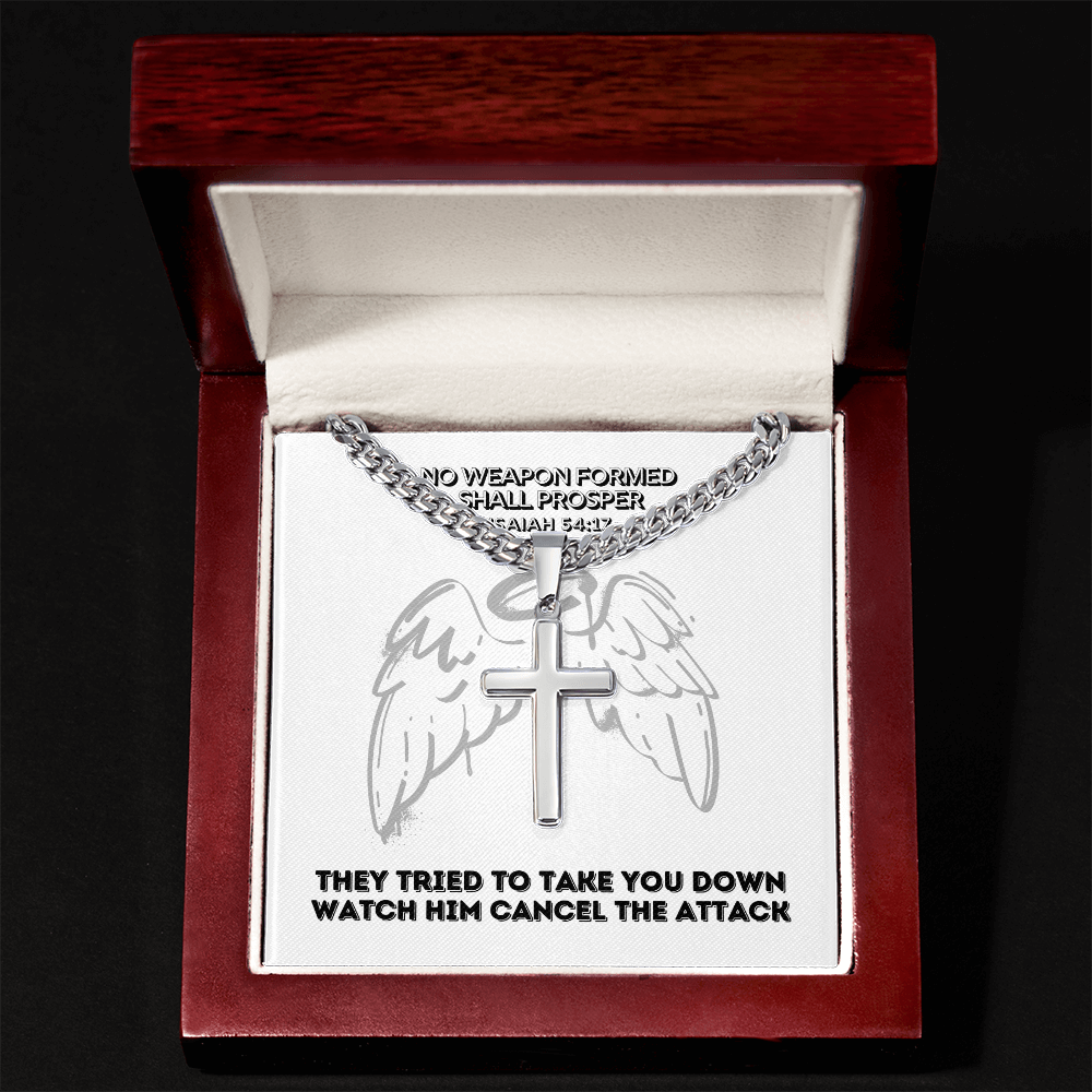 No Weapon Formed Shall Prosper (Isaiah 54:17) | Premium Sterling Silver Cuban Link Cross Necklace