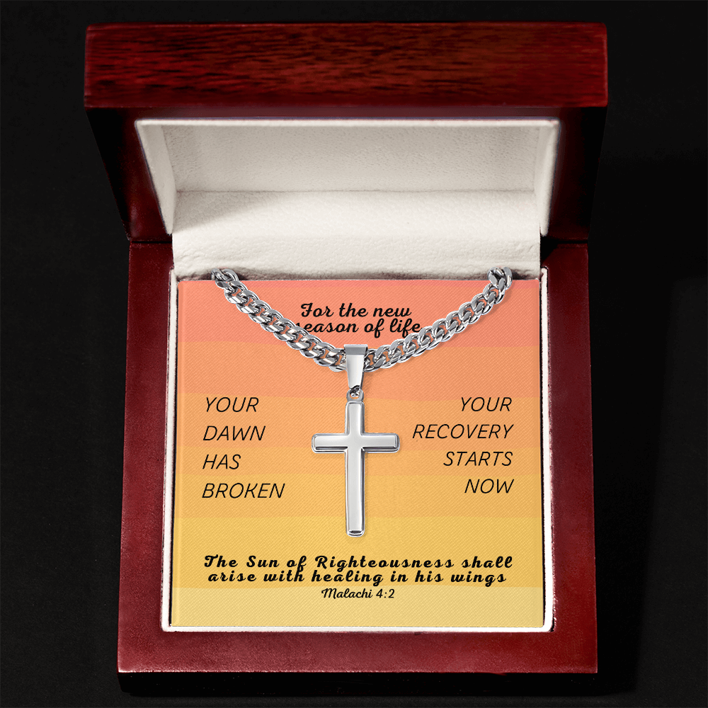 Healing In His Wings (Malachi 4:2) | Premium Sterling Silver Cuban Link Cross Necklace