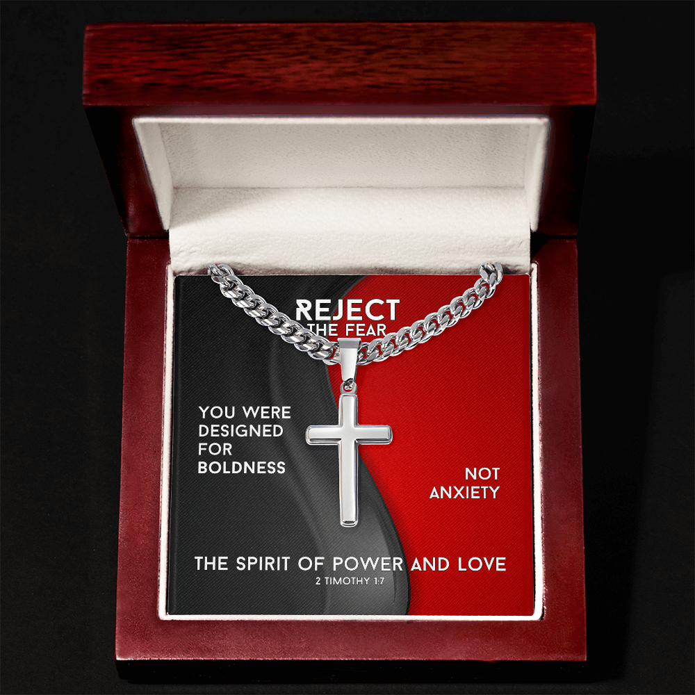 The Spirit Of Power And Love (2 Timothy 1:7) | Premium Sterling Silver Cuban Link Cross Necklace