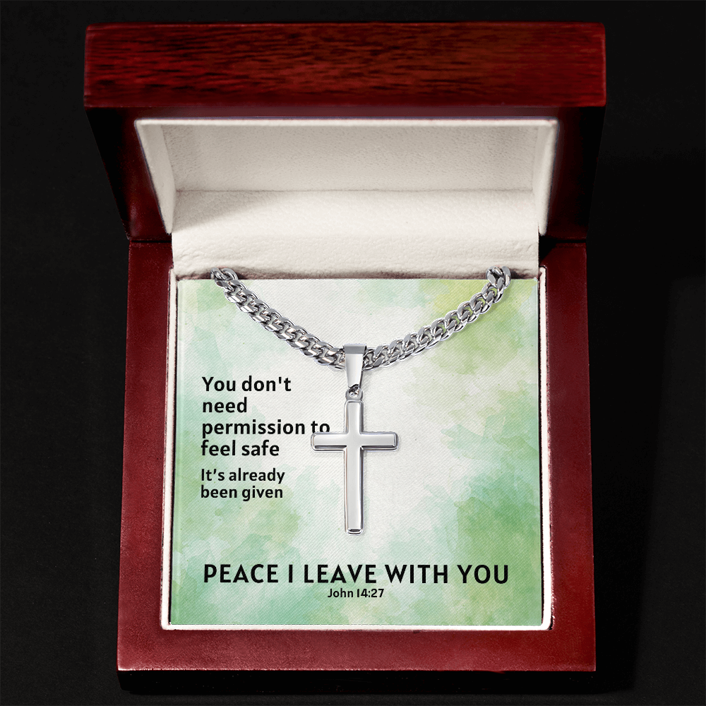 Peace I Leave With You (John 14:27) | Premium Sterling Silver Cuban Link Cross Necklace
