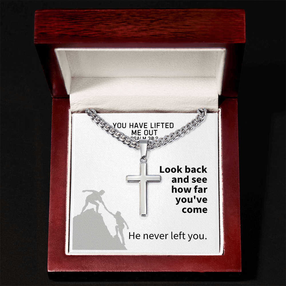You Have Lifted Me Out (Psalm 30:2) | Premium Sterling Silver Cuban Link Cross Necklace