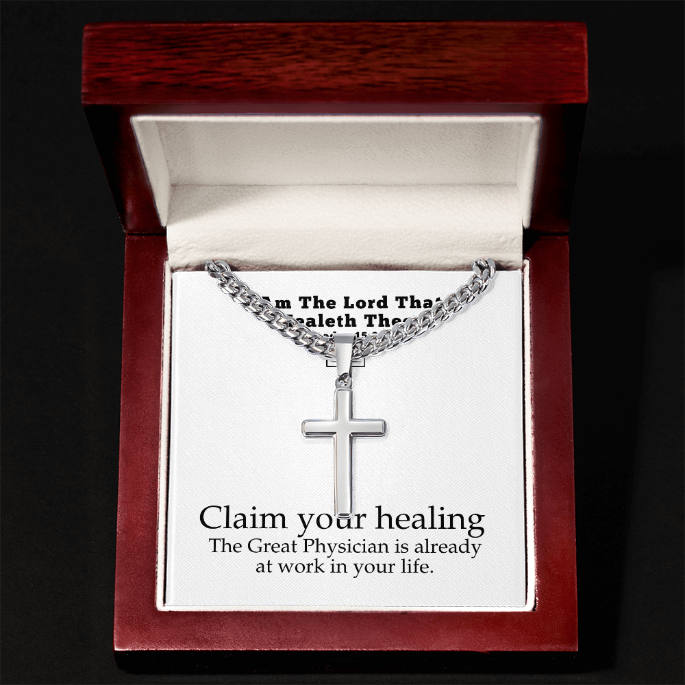 I Am The Lord That Healeth Thee (Exodus 15:26) | Premium Sterling Silver Cuban Link Cross Necklace