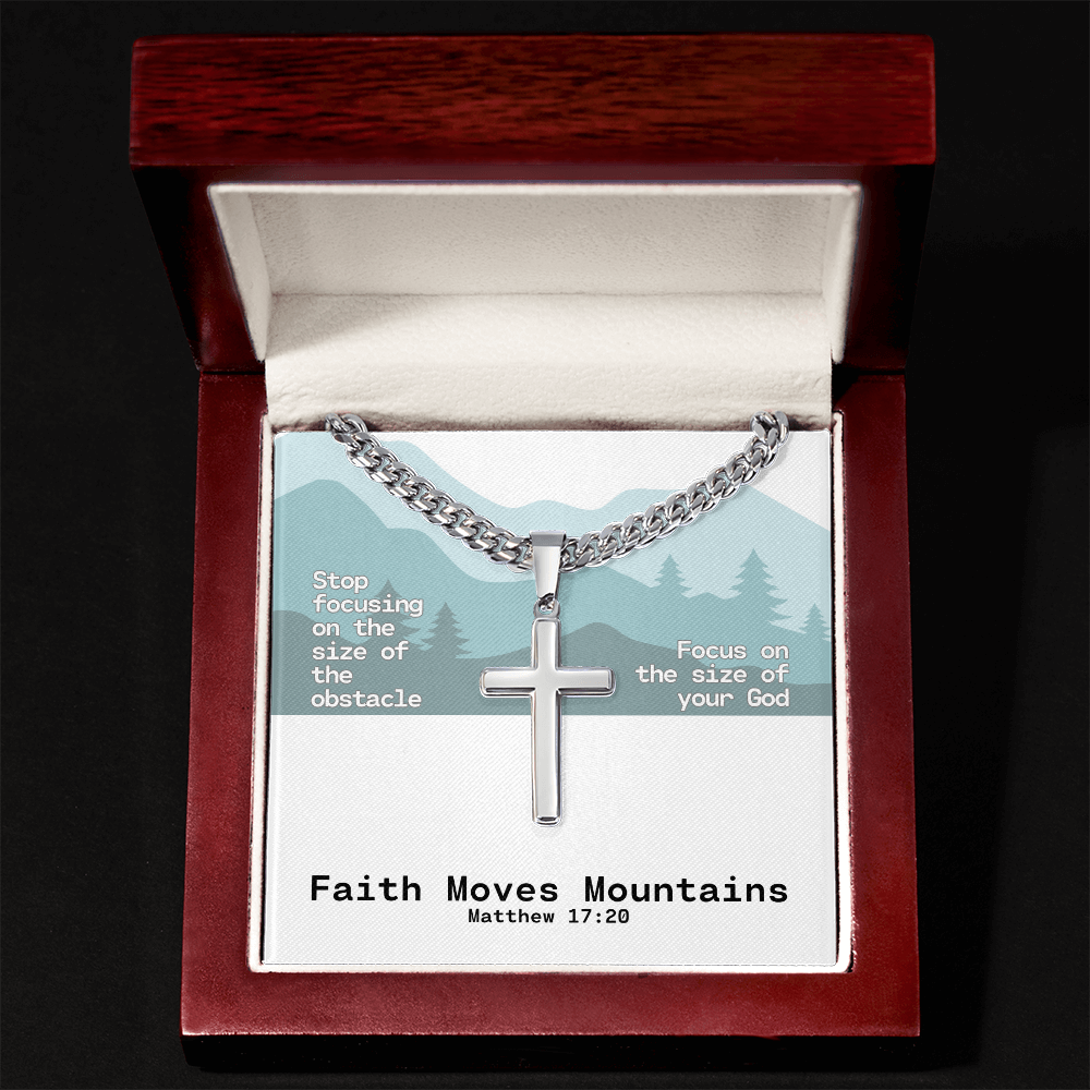 Faith Moves Mountains (Matthew 17:20) | Premium Sterling Silver Cuban Link Cross Necklace
