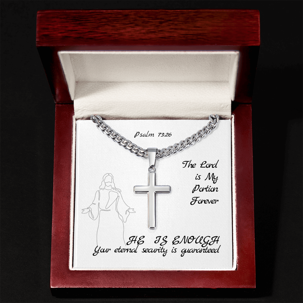 The Lord is My Portion Forever (Psalm 73:26) | Premium Sterling Silver Cuban Link Cross Necklace
