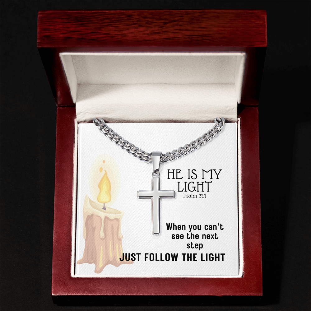 He Is My Light (Psalm 27:1) | Premium Sterling Silver Cuban Link Cross Necklace