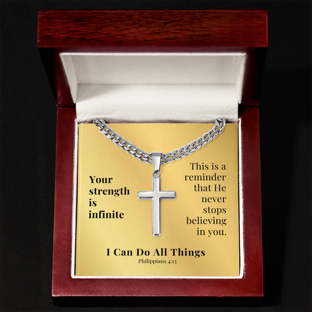 I Can Do All Things (Philippians 4:13) | Premium Sterling Silver Cuban Link Cross Necklace