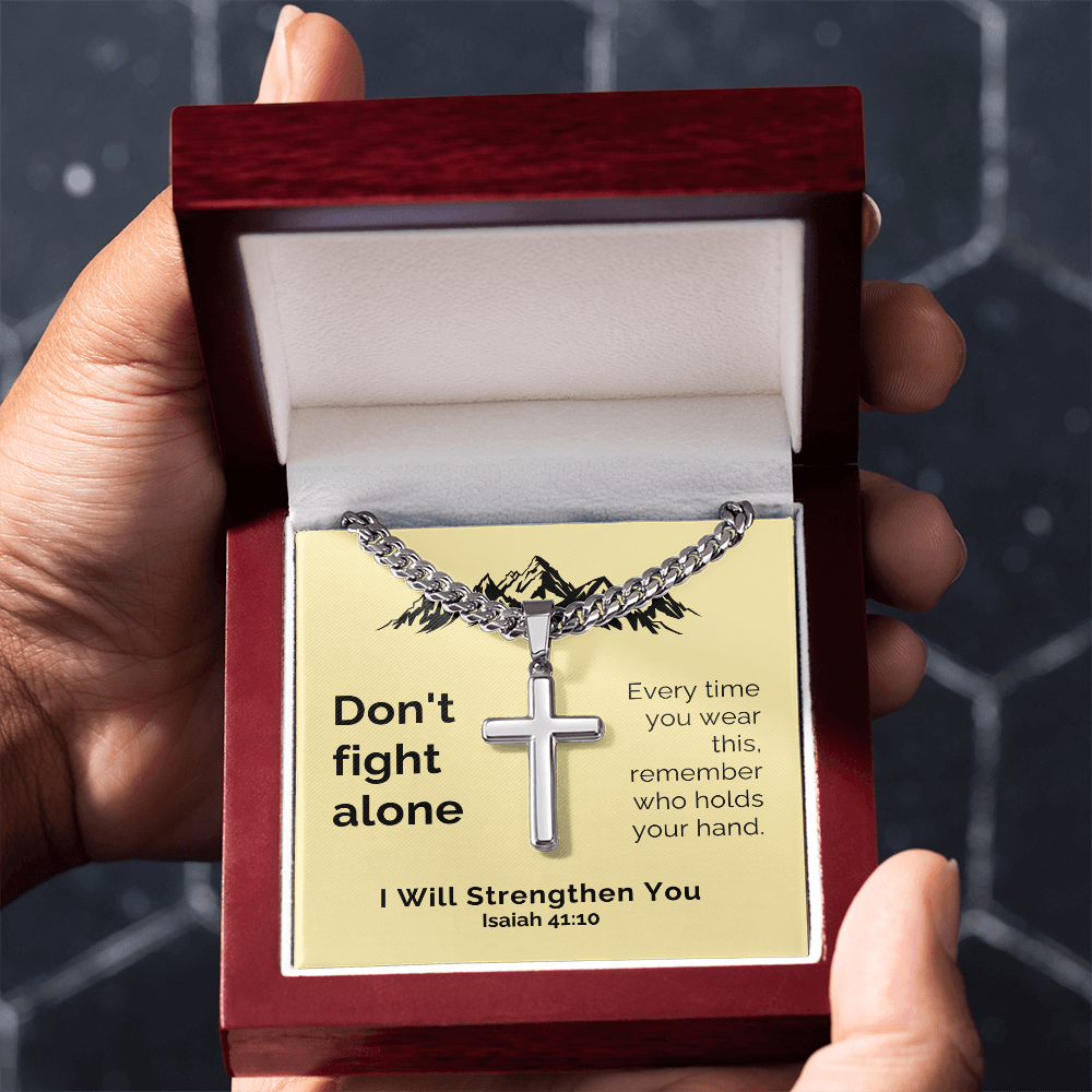 I Will Strengthen You (Isaiah 41:10) | Premium Sterling Silver Cuban Link Cross Necklace