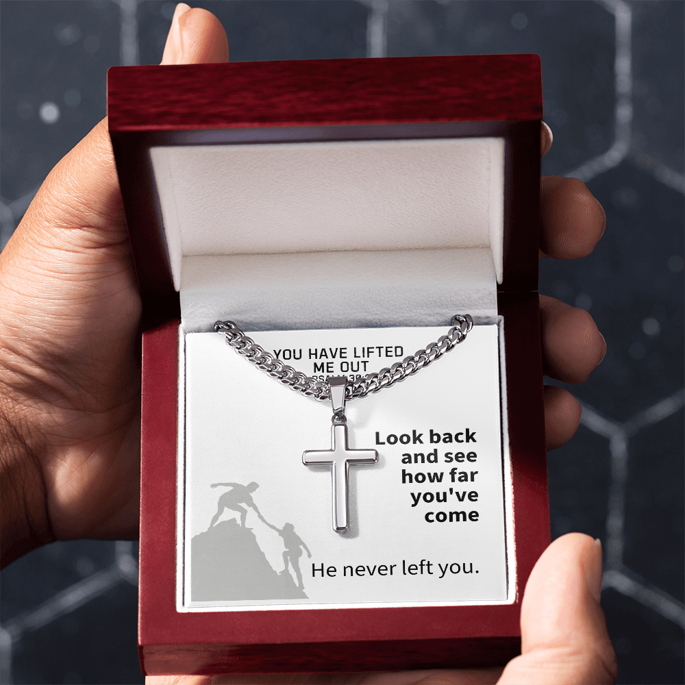 You Have Lifted Me Out (Psalm 30:2) | Premium Sterling Silver Cuban Link Cross Necklace