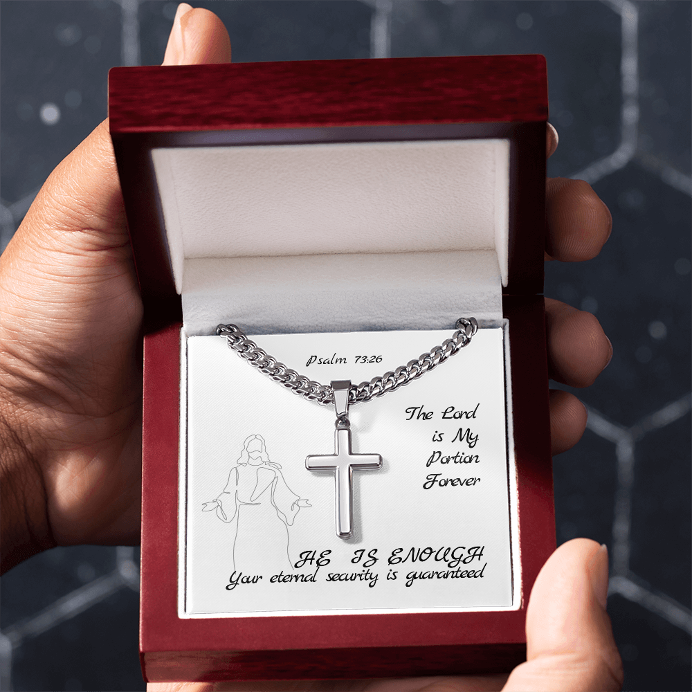 The Lord is My Portion Forever (Psalm 73:26) | Premium Sterling Silver Cuban Link Cross Necklace