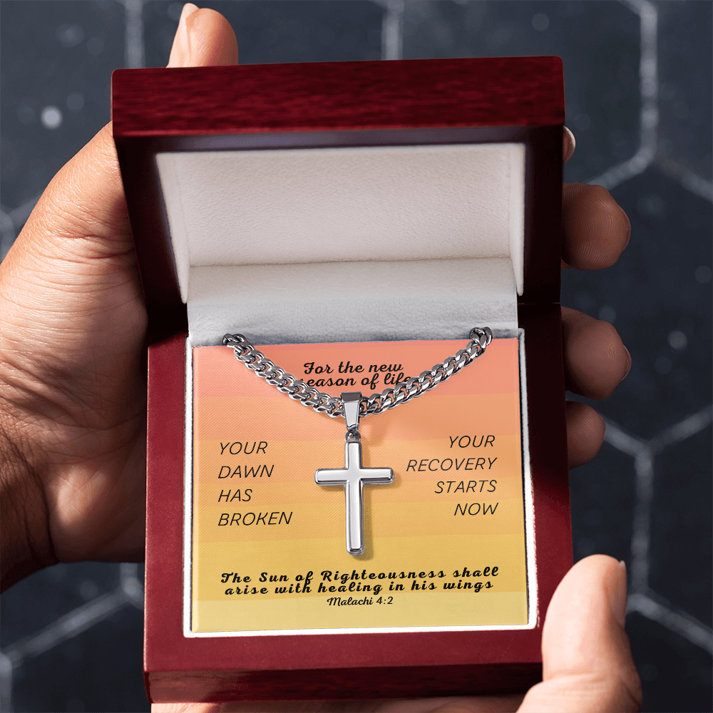 Healing In His Wings (Malachi 4:2) | Premium Sterling Silver Cuban Link Cross Necklace