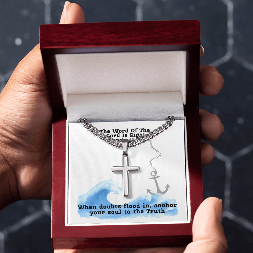 The Word Of The Lord Is Right (Psalm 33:4) | Premium Sterling Silver Cuban Link Cross Necklace