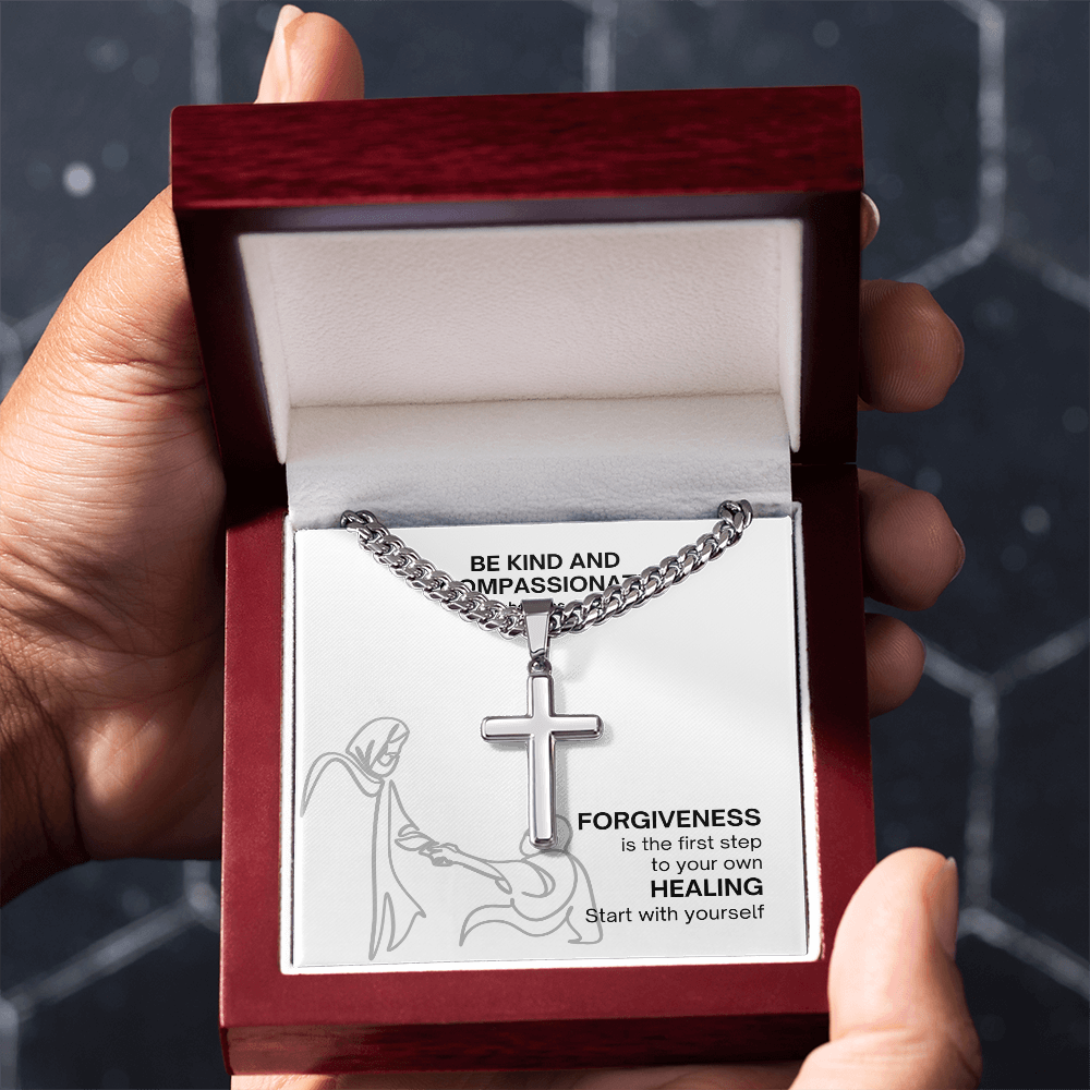 Be Kind And Compassionate (Ephesians 4:32) | Premium Sterling Silver Cuban Link Cross Necklace