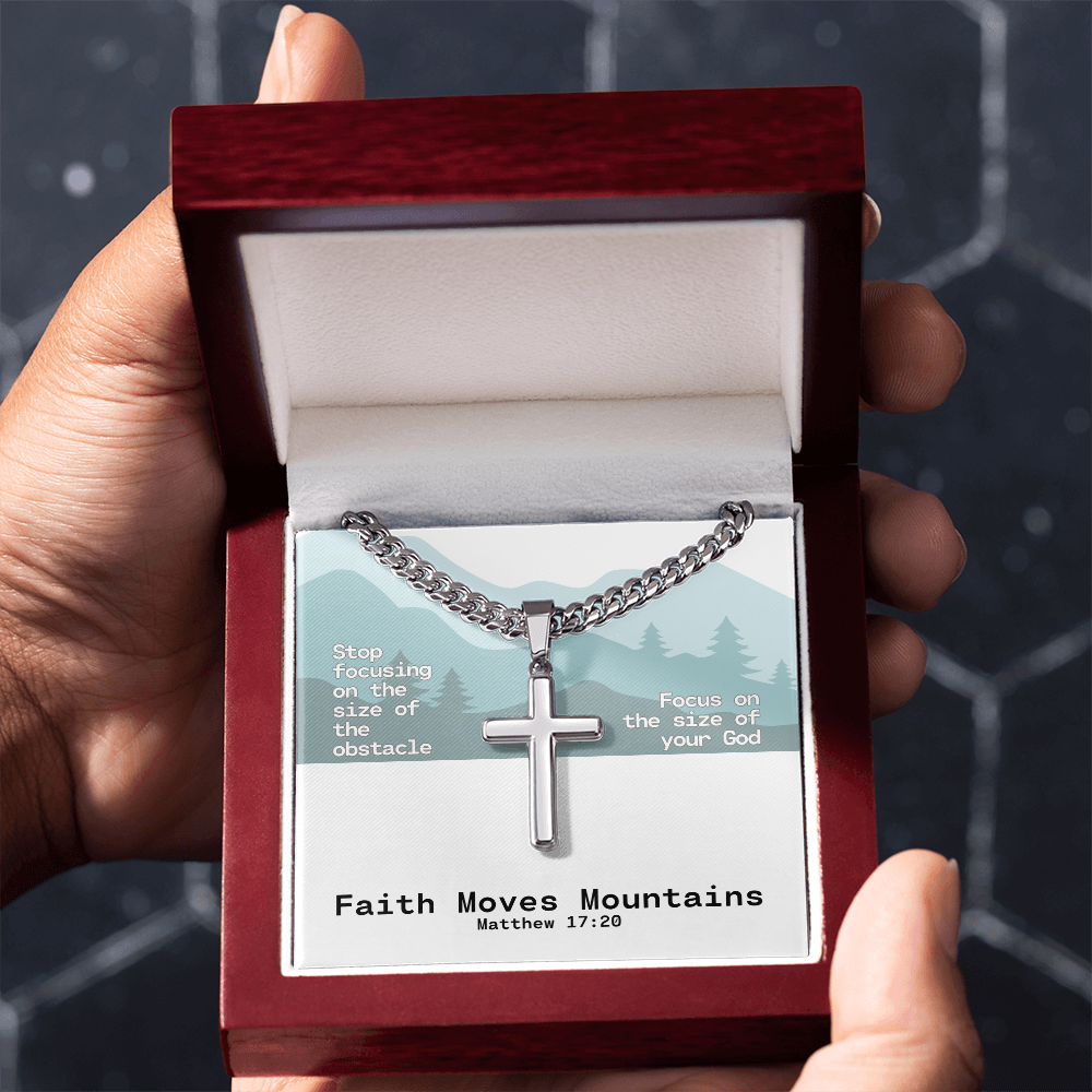Faith Moves Mountains (Matthew 17:20) | Premium Sterling Silver Cuban Link Cross Necklace