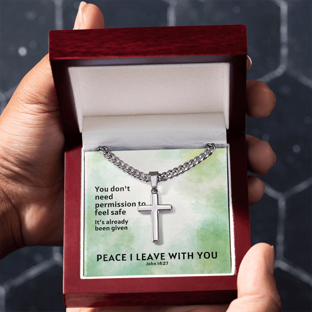 Peace I Leave With You (John 14:27) | Premium Sterling Silver Cuban Link Cross Necklace