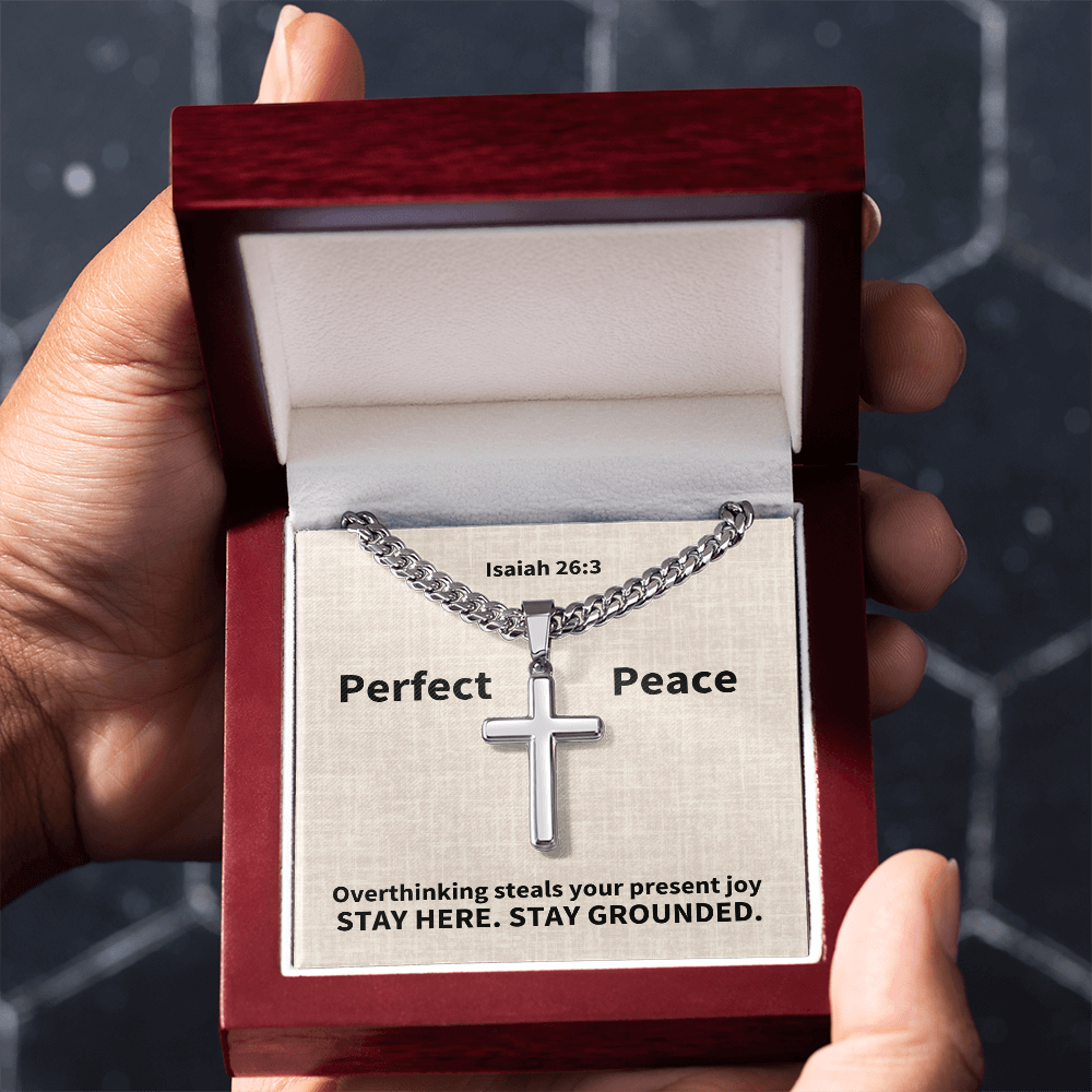 Perfect Peace (Isaiah 26:3) | Premium Sterling Silver Cuban Link Cross Necklace