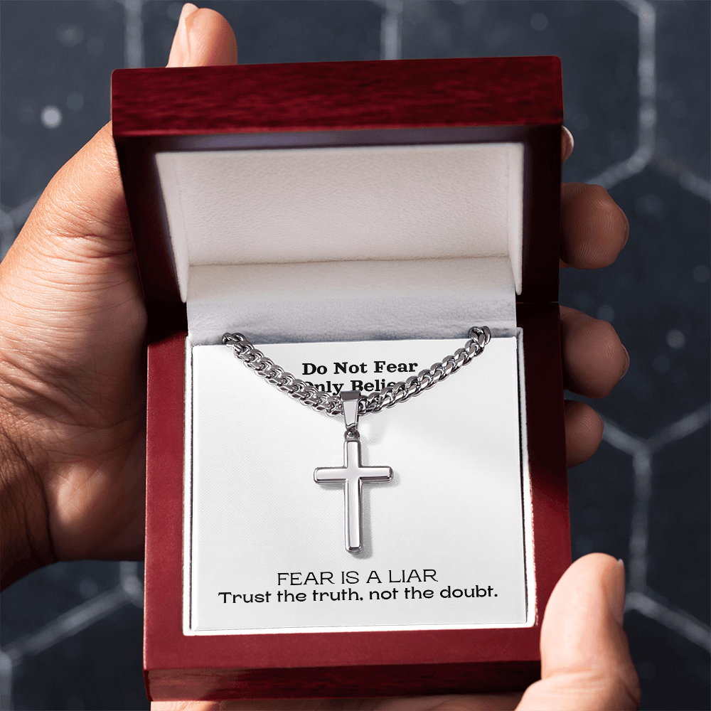 Do Not Fear Only Believe (Mark 5:36) | Premium Sterling Silver Cuban Link Cross Necklace