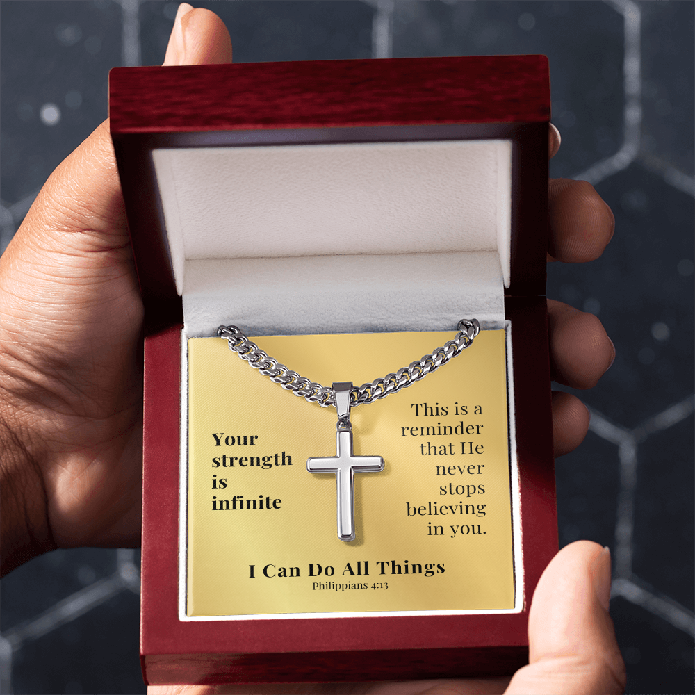 I Can Do All Things (Philippians 4:13) | Premium Sterling Silver Cuban Link Cross Necklace