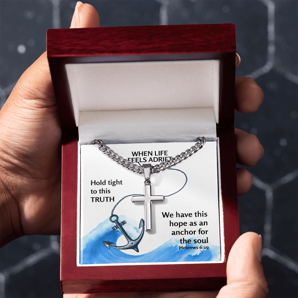 Hope Anchors The Soul (Hebrews 6:19) | Premium Sterling Silver Cuban Link Cross Necklace