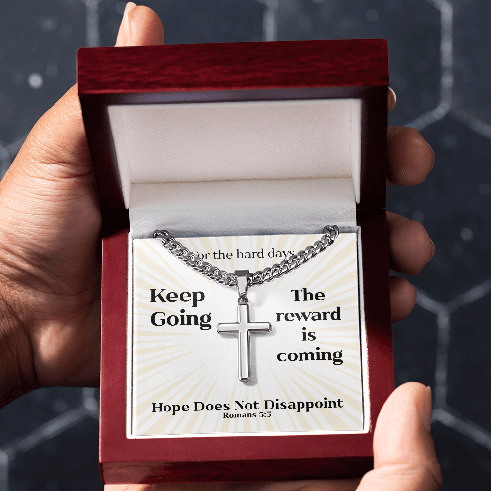 Hope Does Not Disappoint (Romans 5:5) | Premium Sterling Silver Cuban Link Cross Necklace
