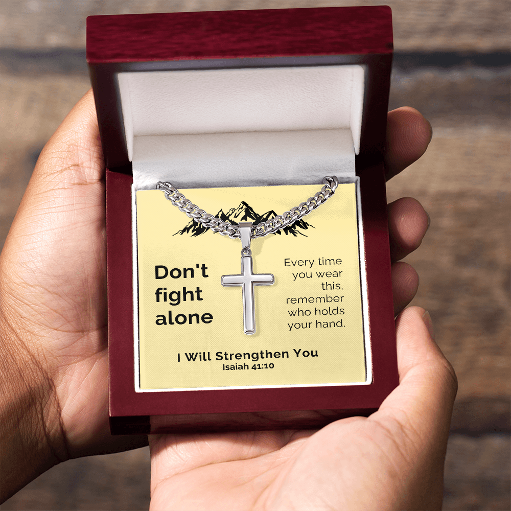 I Will Strengthen You (Isaiah 41:10) | Premium Sterling Silver Cuban Link Cross Necklace