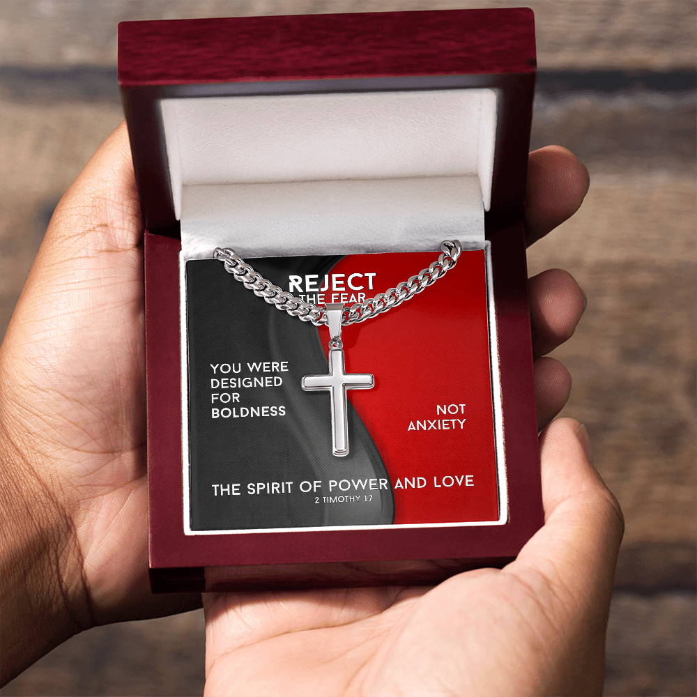 The Spirit Of Power And Love (2 Timothy 1:7) | Premium Sterling Silver Cuban Link Cross Necklace