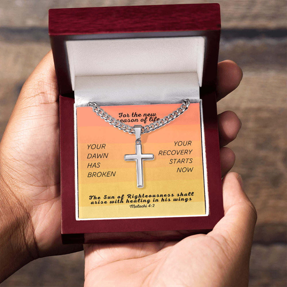 Healing In His Wings (Malachi 4:2) | Premium Sterling Silver Cuban Link Cross Necklace