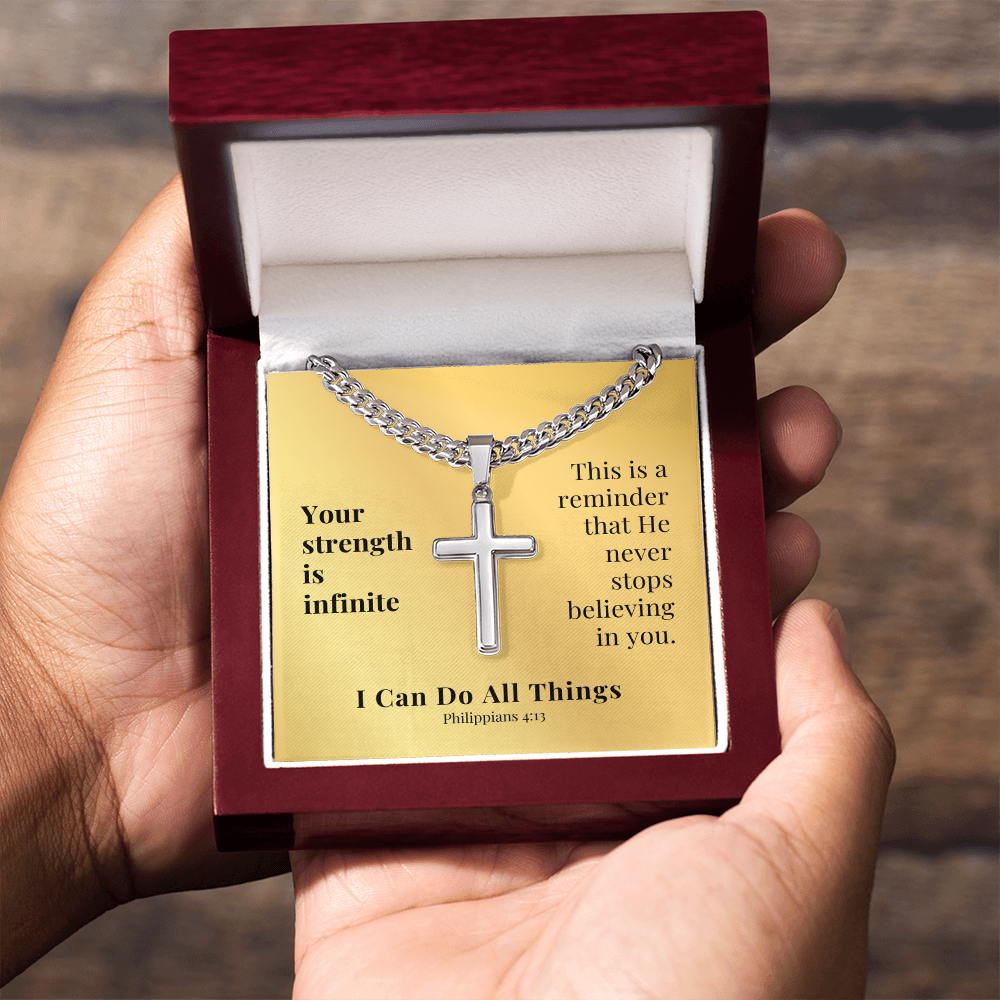 I Can Do All Things (Philippians 4:13) | Premium Sterling Silver Cuban Link Cross Necklace