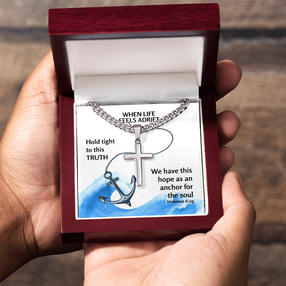Hope Anchors The Soul (Hebrews 6:19) | Premium Sterling Silver Cuban Link Cross Necklace