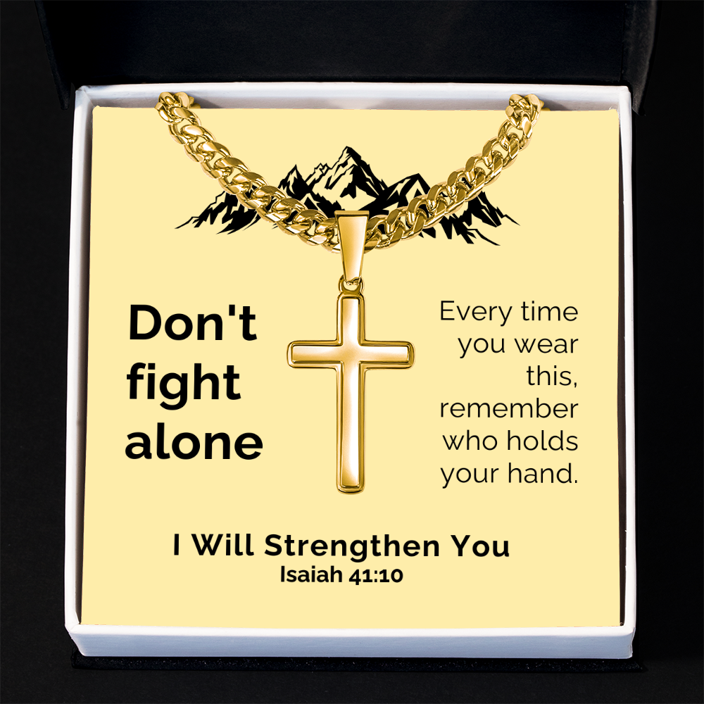 I Will Strengthen You (Isaiah 41:10) | Premium Sterling Silver Cuban Link Cross Necklace