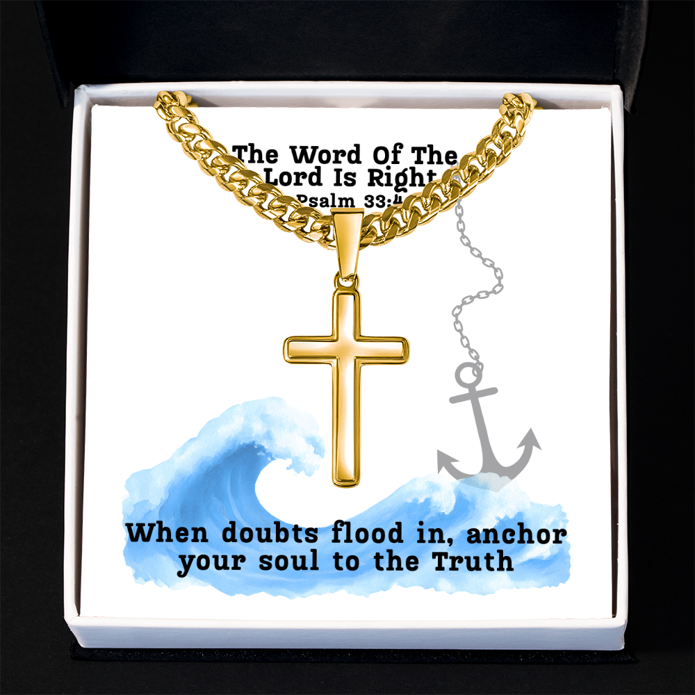 The Word Of The Lord Is Right (Psalm 33:4) | Premium Sterling Silver Cuban Link Cross Necklace
